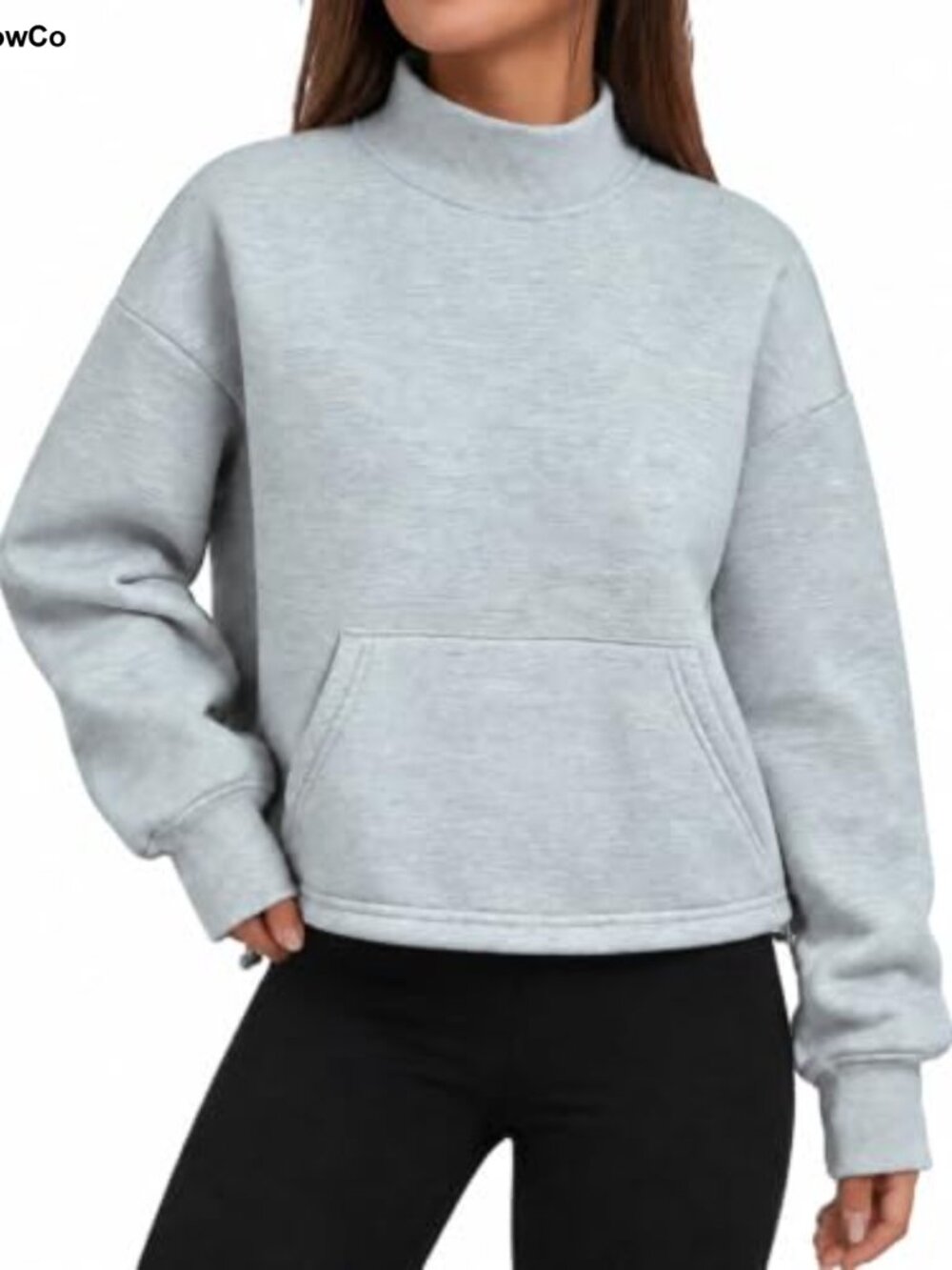 Women Mock Neck Crop Sweatshirt Fleece Lined Pullover